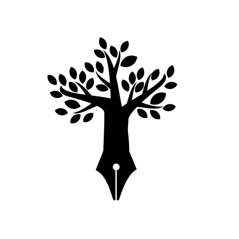 Logotipo abstracto de árbol y pluma eco pen adecuado para escritura creativa blogs educación narración y escritura de copia diseño de icono de ilustración vectorial vector