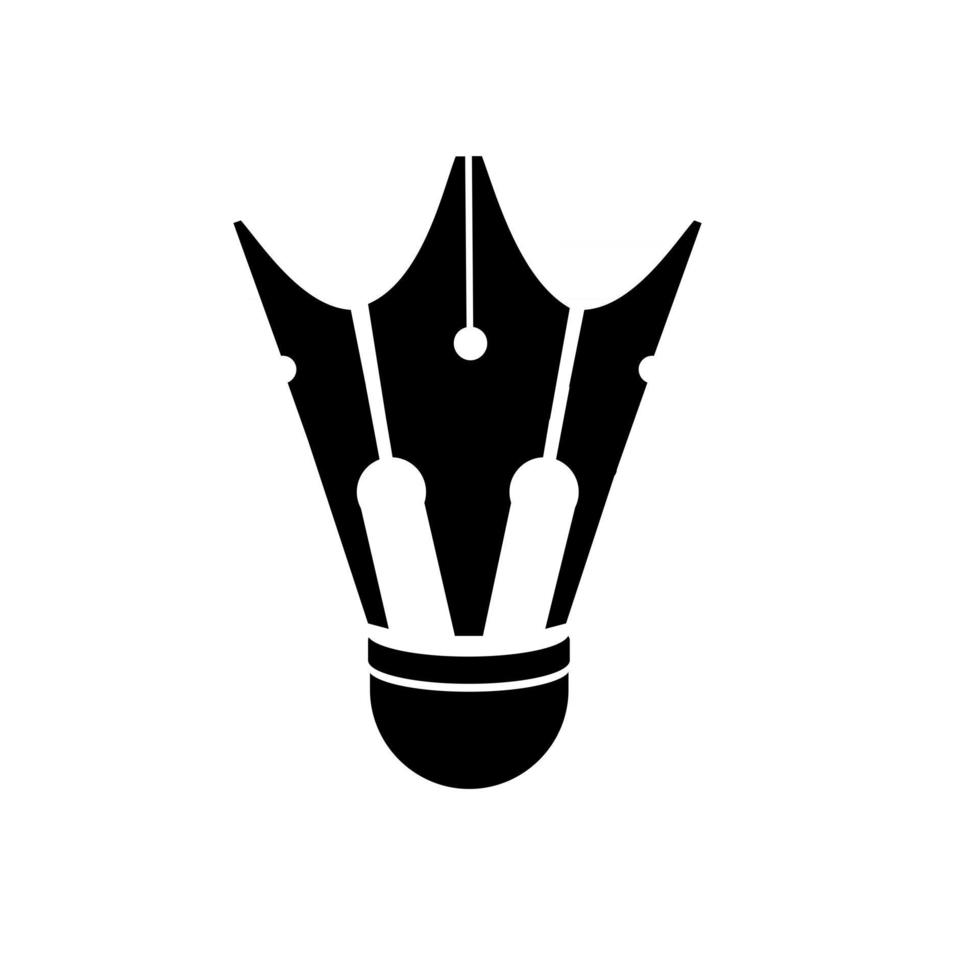 Concepto de logotipo de bolígrafo deportivo volante con diseño de ilustración de icono de vector de punta de pluma estilográfica
