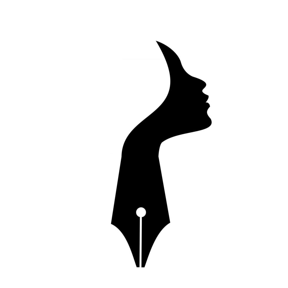 Vector mujer pluma pluma estilográfica con símbolo de cara de cabeza de mujer se puede utilizar para el diseño de logotipo de mujer escritora