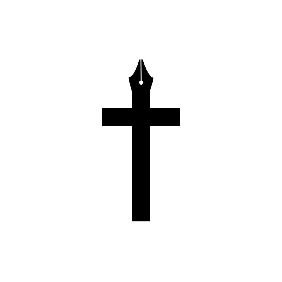 christian cross pen logo vector illustration icon design