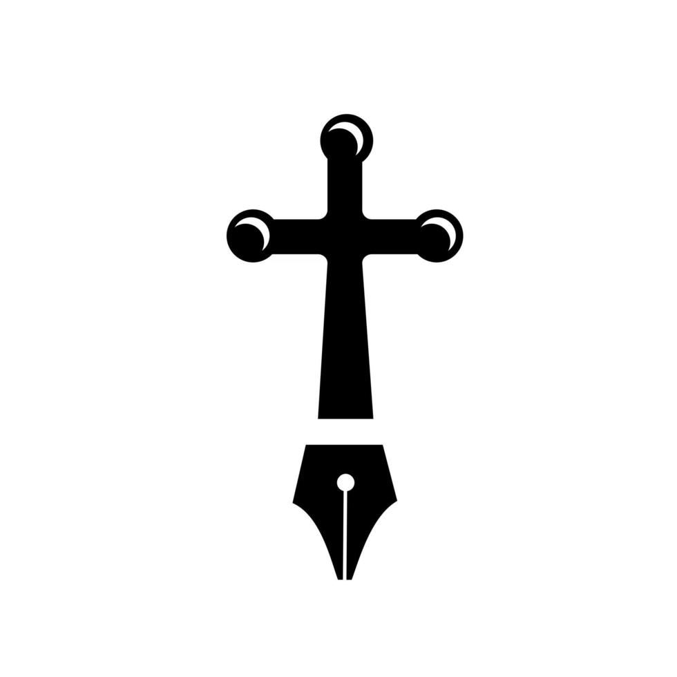 christian cross pen logo vector illustration icon design
