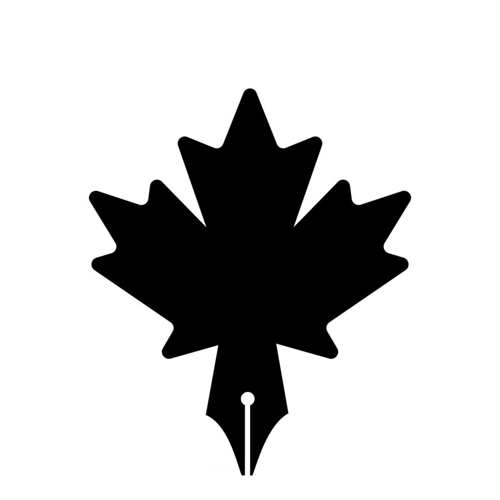 Concepto de pluma de arce pluma y diseño de icono de ilustración de vector de logotipo de hoja de arce