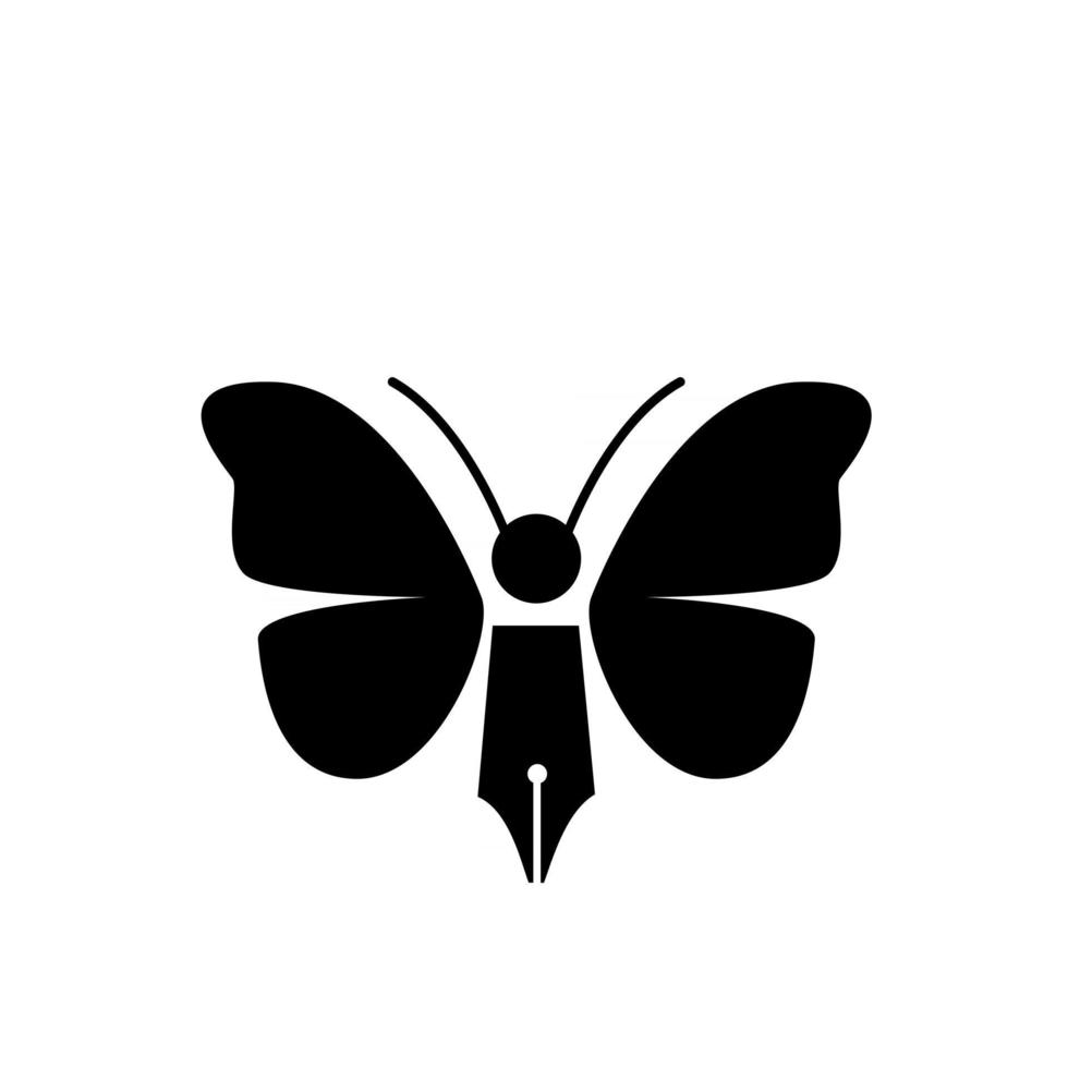 Concepto de pluma de mariposa pluma con alas de mariposa y diseño de ilustración de icono de logotipo vectorial de antena vector