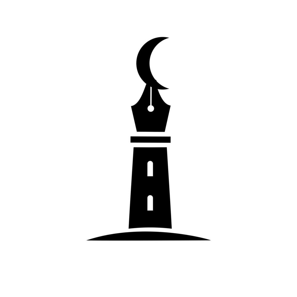 concepto de pluma islámica pluma y luna como una cúpula de mezquita musulmán aprendiendo todo sobre el diseño de ilustración de icono de vector de plantilla de logotipo de islam