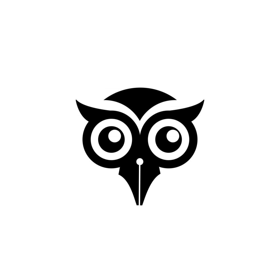 Owl pen smart pen logo concept owl geek bird with fountain pen nib vector icon illustration design