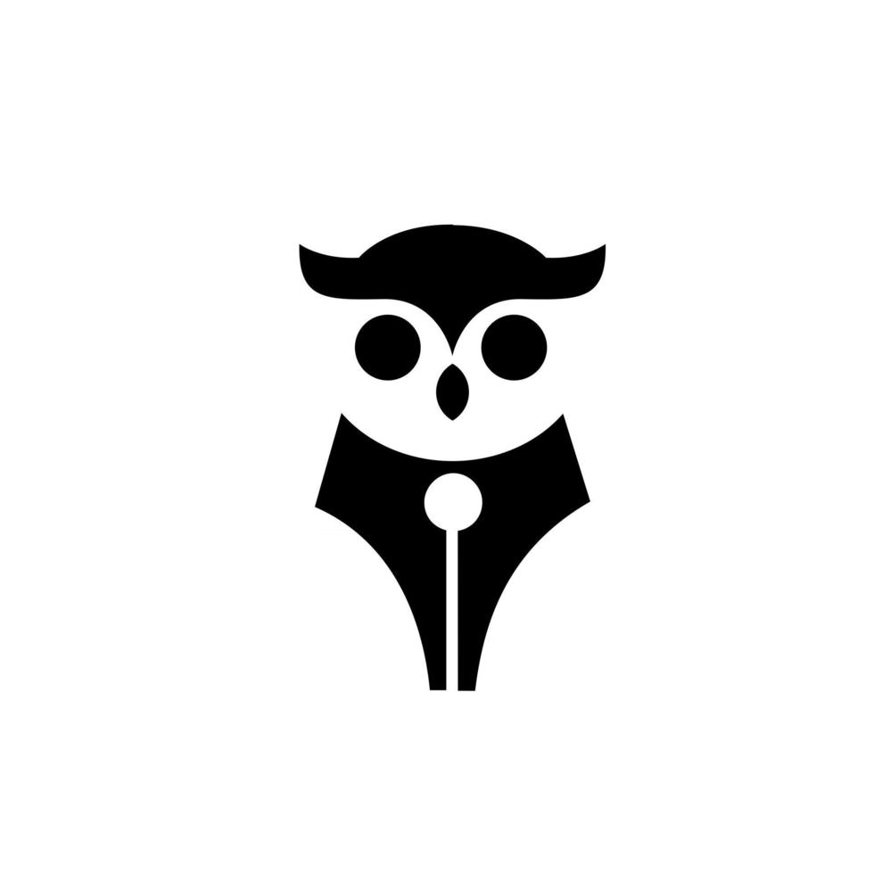 Owl pen smart pen logo concept owl geek bird with fountain pen nib vector icon illustration design