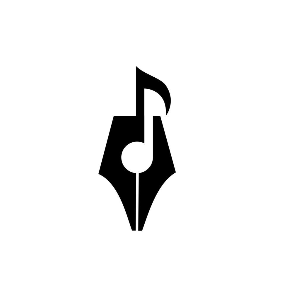 Concepto de logotipo de compositor plumilla con diseño plano de ilustración de vector de icono de nota musical