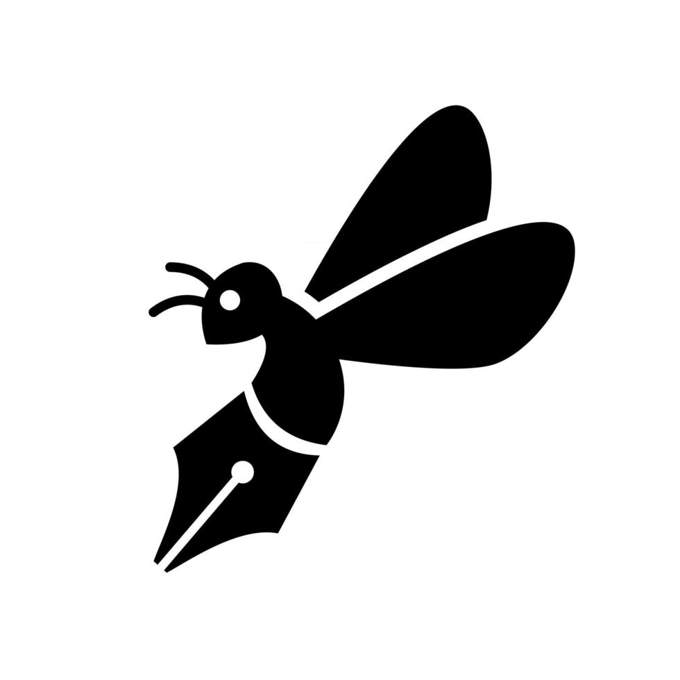 Insectos abeja con bolígrafo escritor vector logo icono diseño ilustración