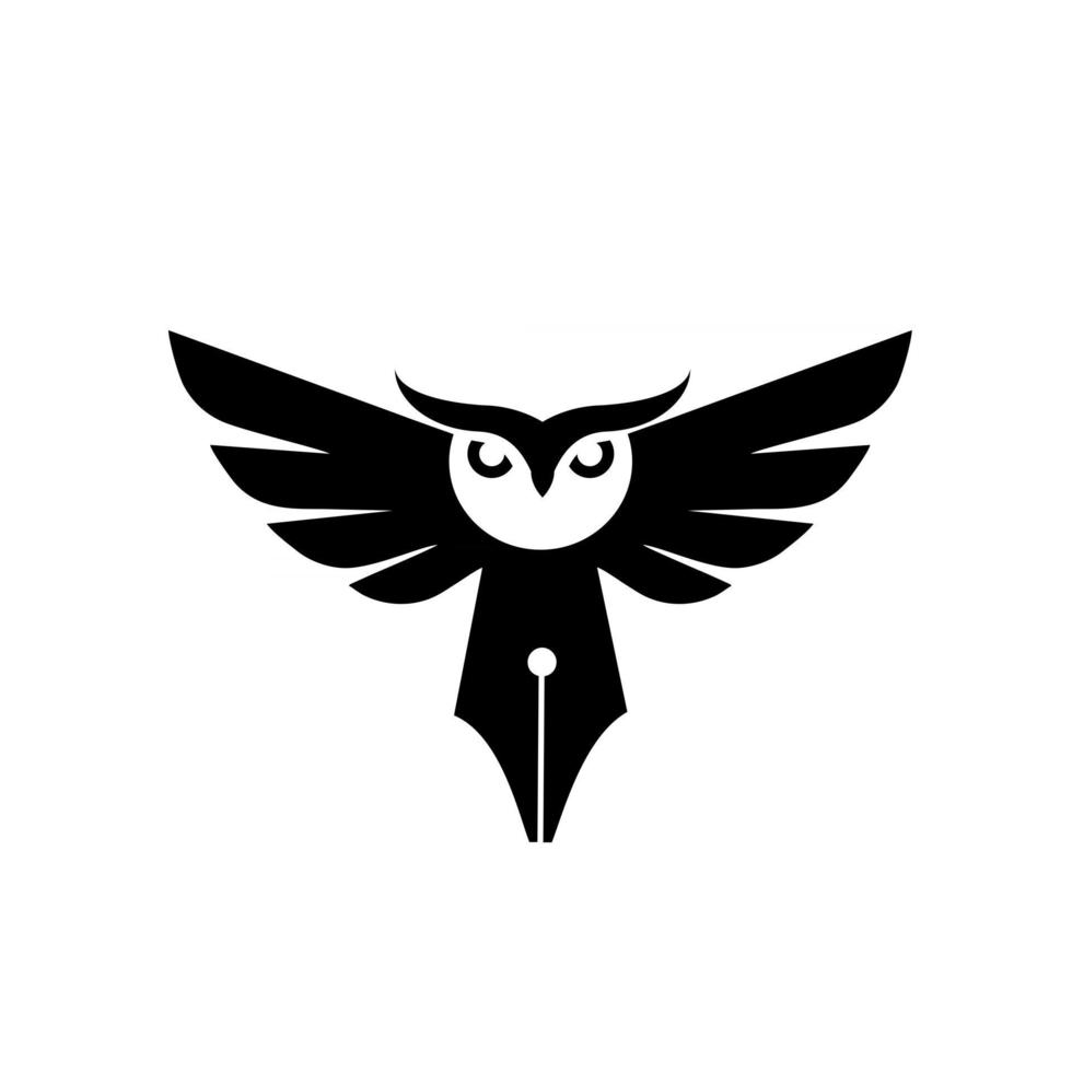 Owl pen smart pen logo concept owl geek bird with fountain pen nib vector icon illustration design