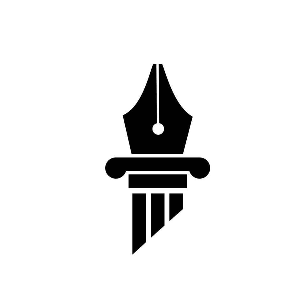 law logo concept pillars with pen nib vector icon illustration design
