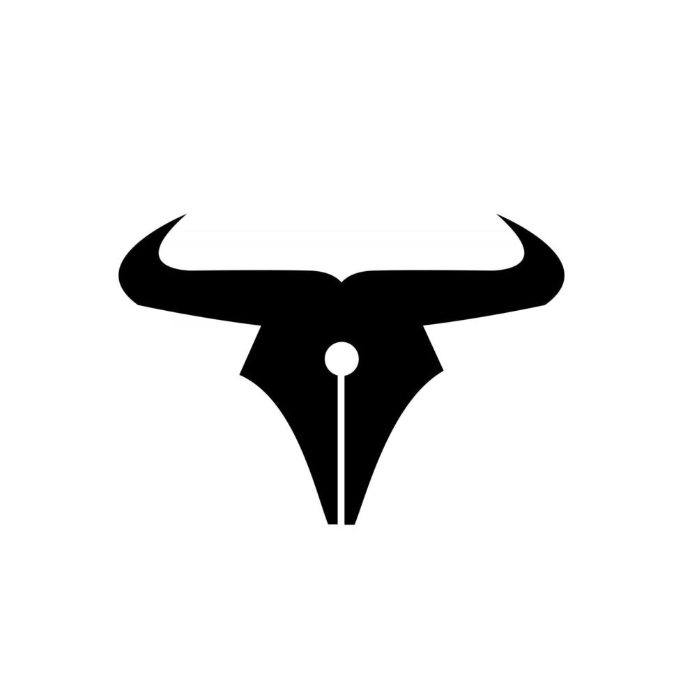 Bull pen combinación de cuerno y bolígrafo ilustración plana vector logo icono diseño