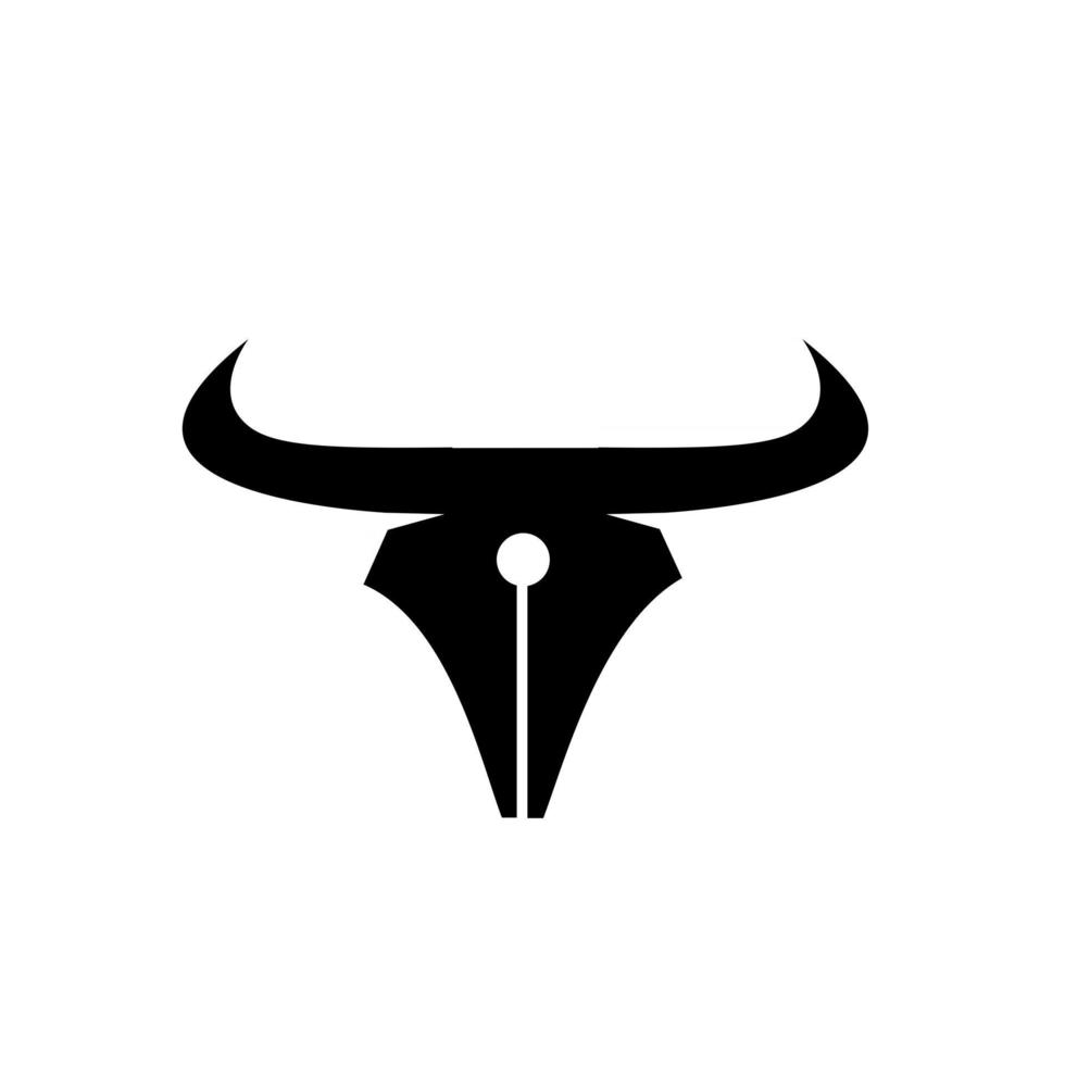 Bull pen combinación de cuerno y bolígrafo ilustración plana vector logo icono diseño