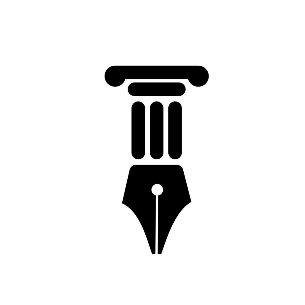 Pilares del concepto del logotipo de la ley con diseño de ilustración de icono de vector de plumilla