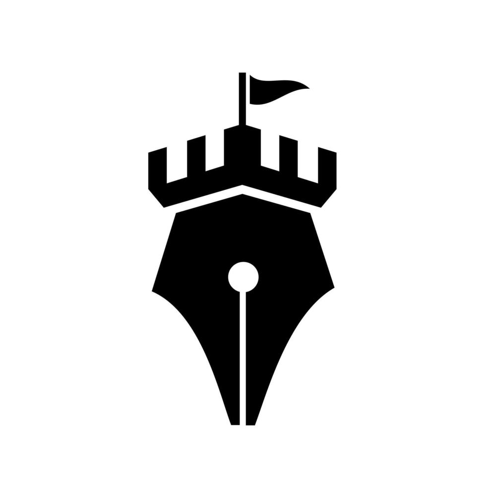 creative pen with castle fortress logo vector icon illustration