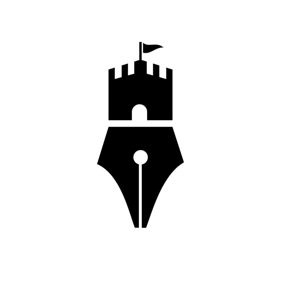 Bolígrafo creativo con el diseño del ejemplo del icono del vector del logotipo de la fortaleza del castillo adecuado para la educación empresarial y el logotipo del autor