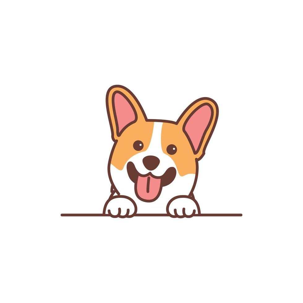 lindo, corgi, perro, sonriente, encima, pared, caricatura vector