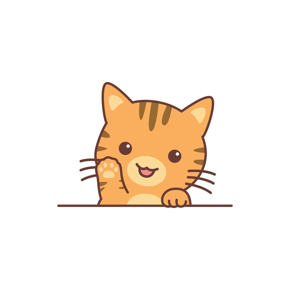 Cute orange cat waving paw cartoon vector