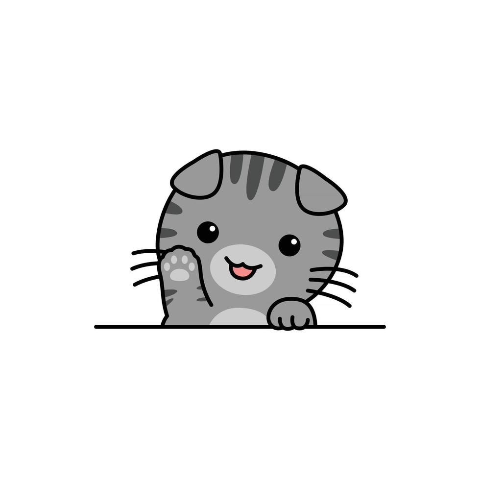 Cute scottish fold cat waving paw cartoon vector