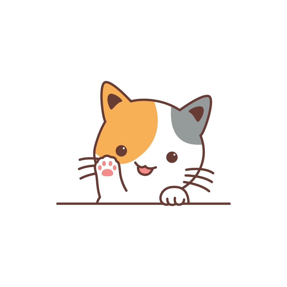 lindo gato de tres colores agitando dibujos animados de pata vector