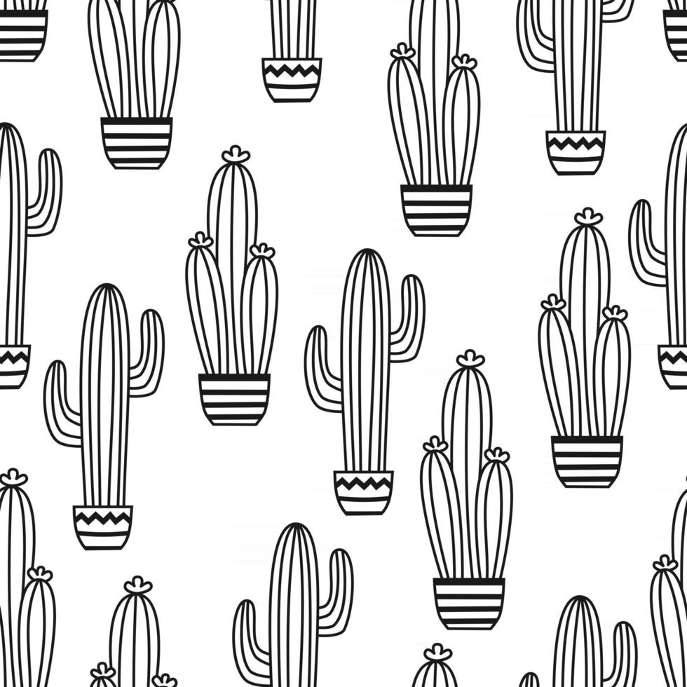 Seamless pattern with potted cactus Vector outline illustration drawings For design packaging textile background design postcards and posters