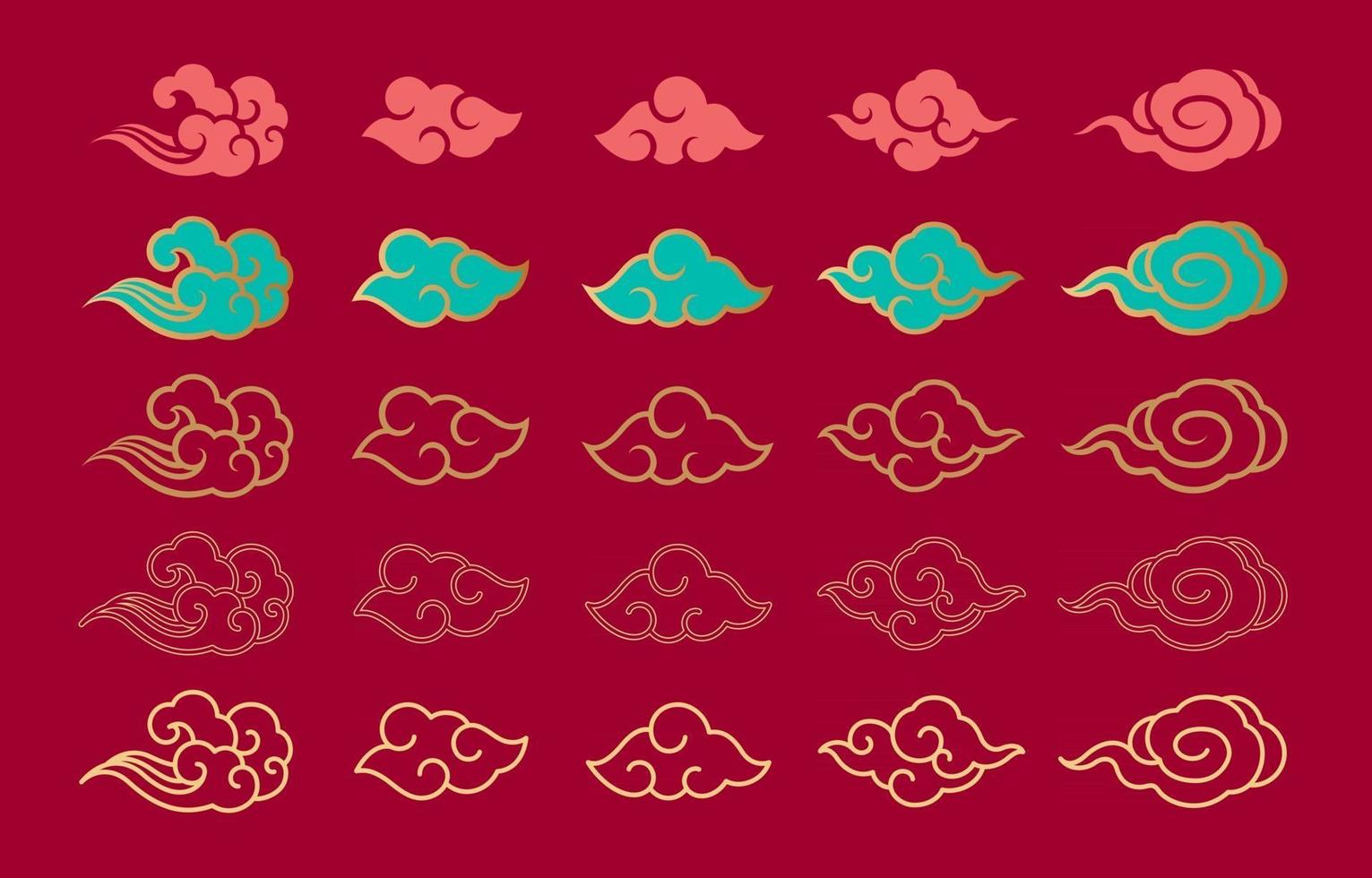 Asian cloud set vector illustration