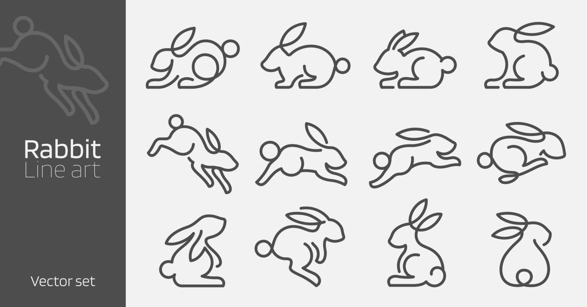 Rabbit line art vector set
