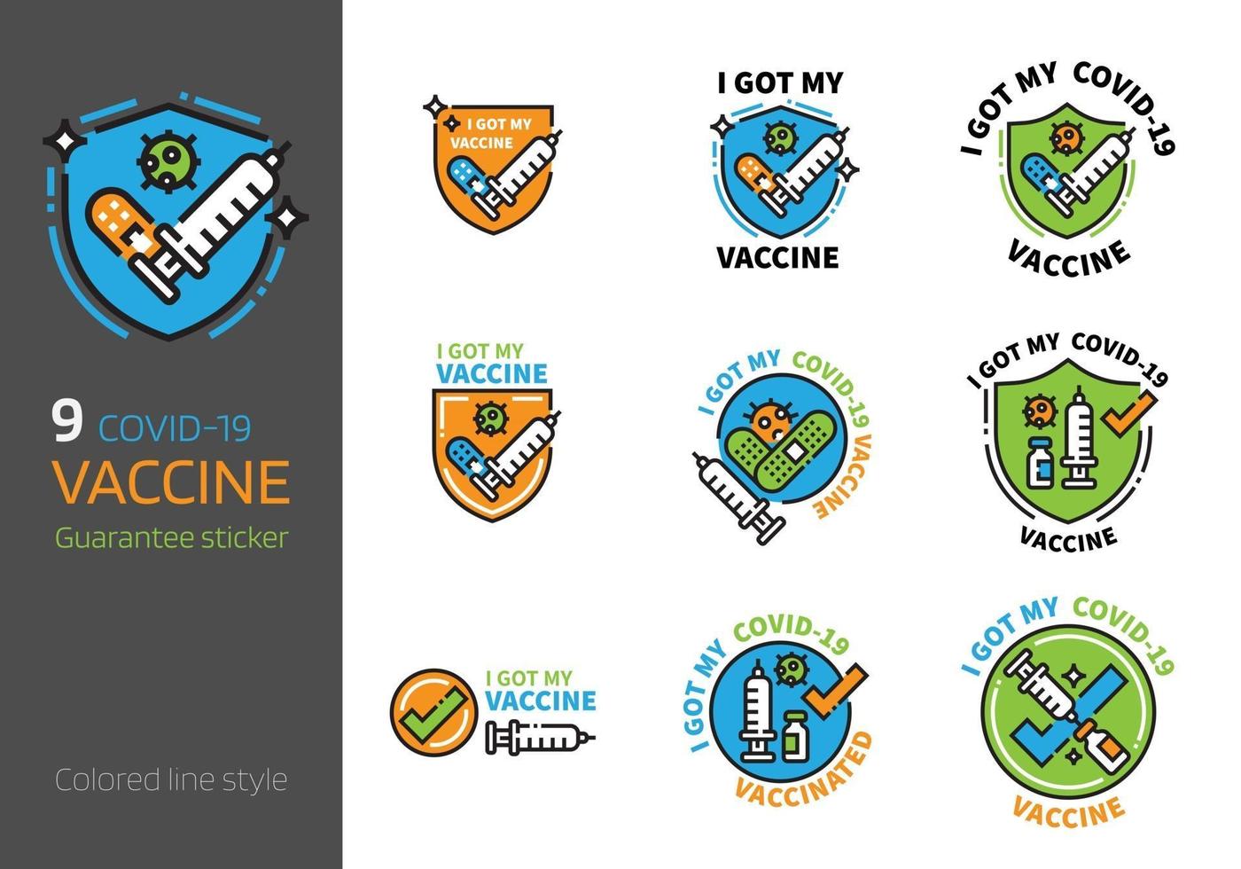 Covid 2019 vaccination sign colored line style vector