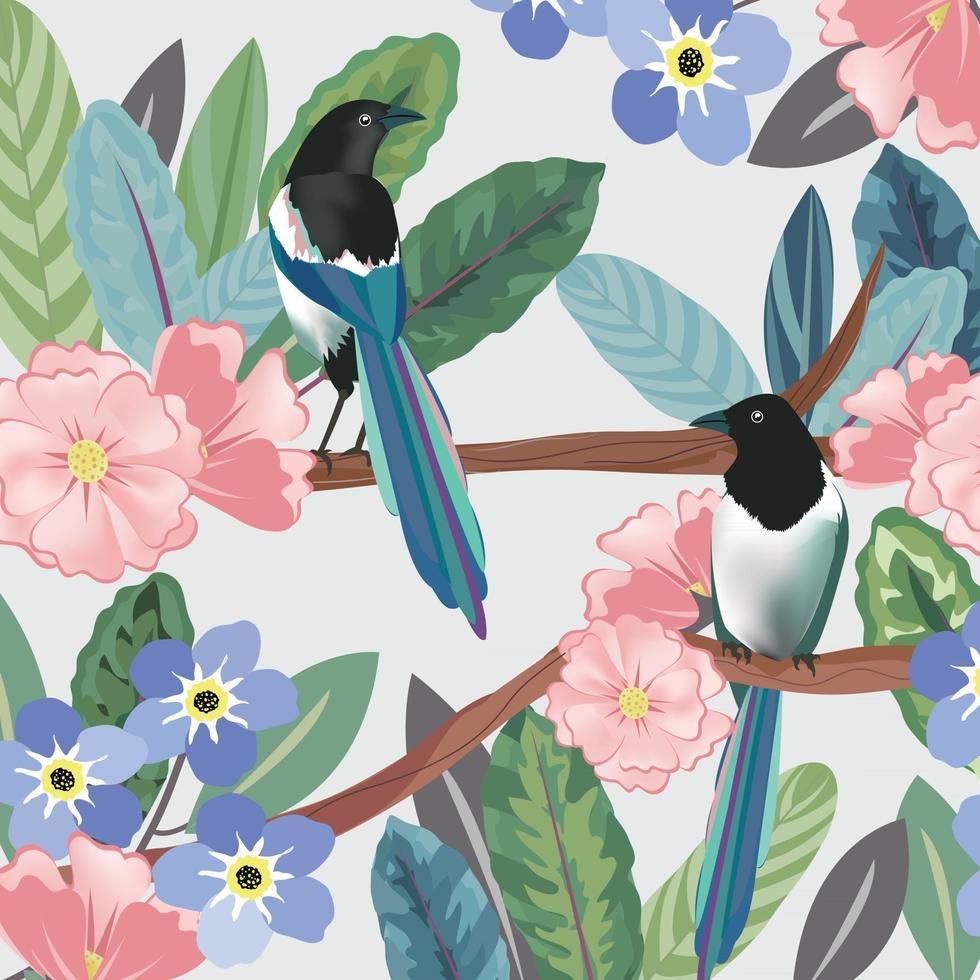 A couple bird in botanical tropical forest vector