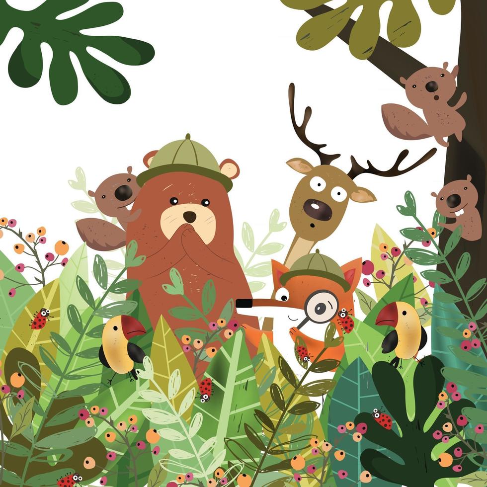 Cute animal in botanical tropical forest vector