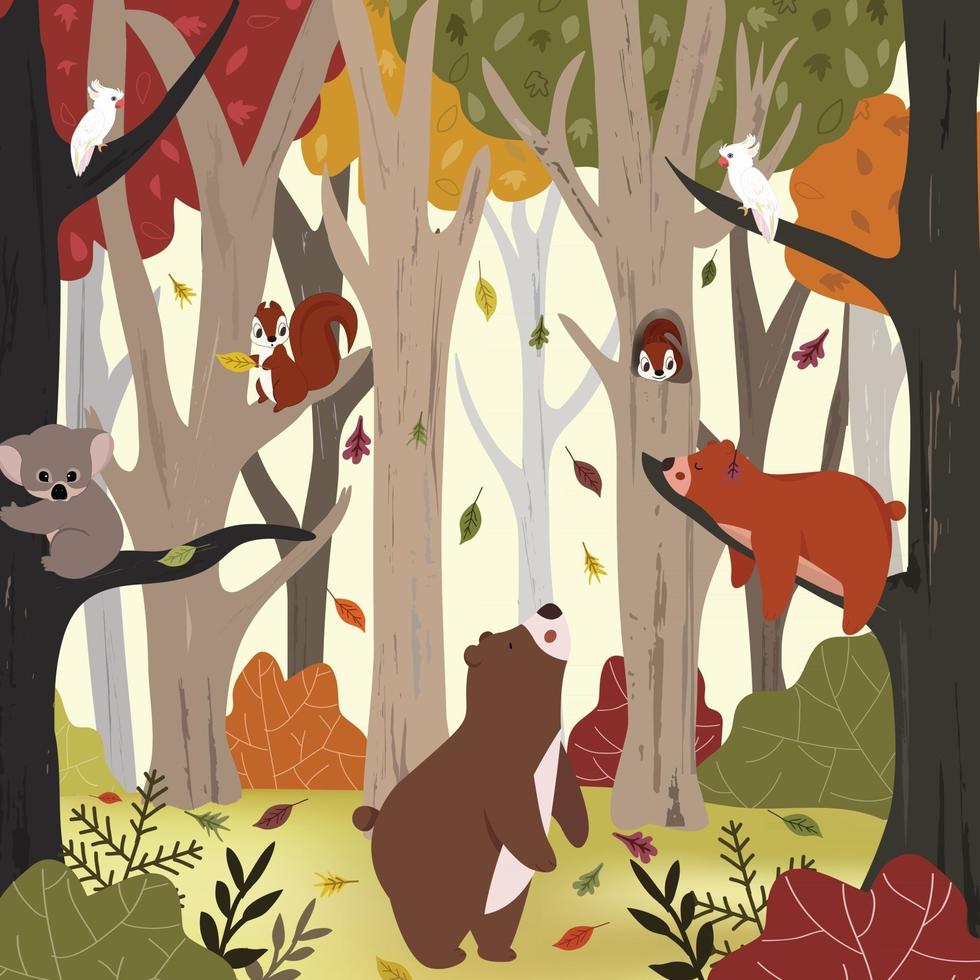 Cute animal in autumn forest vector