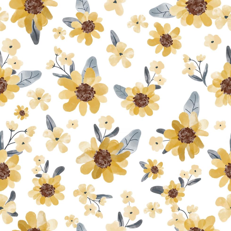 Water color yellow flower and blue leaf seamless pattern vector