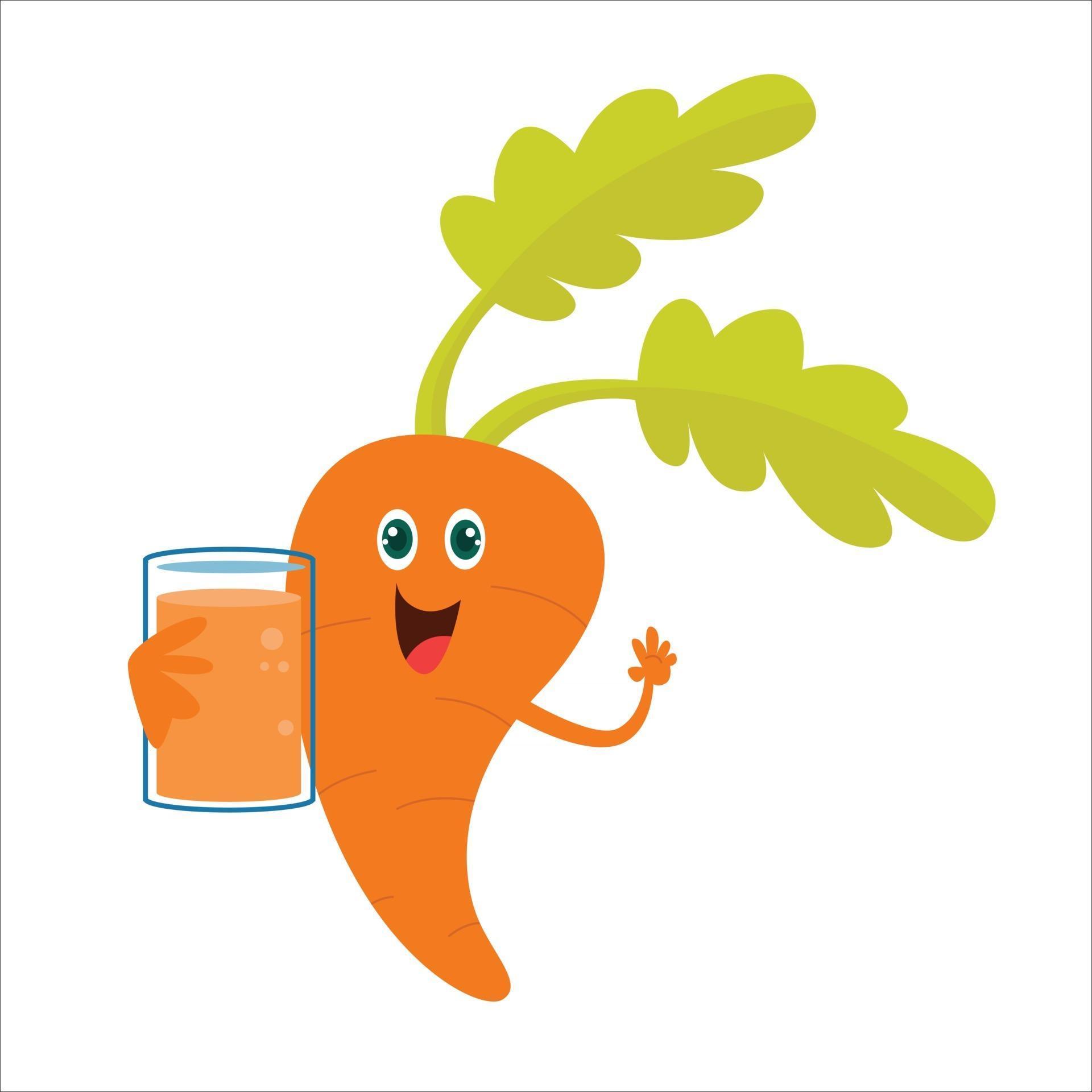 Cute carrot character drinking juice vector template design