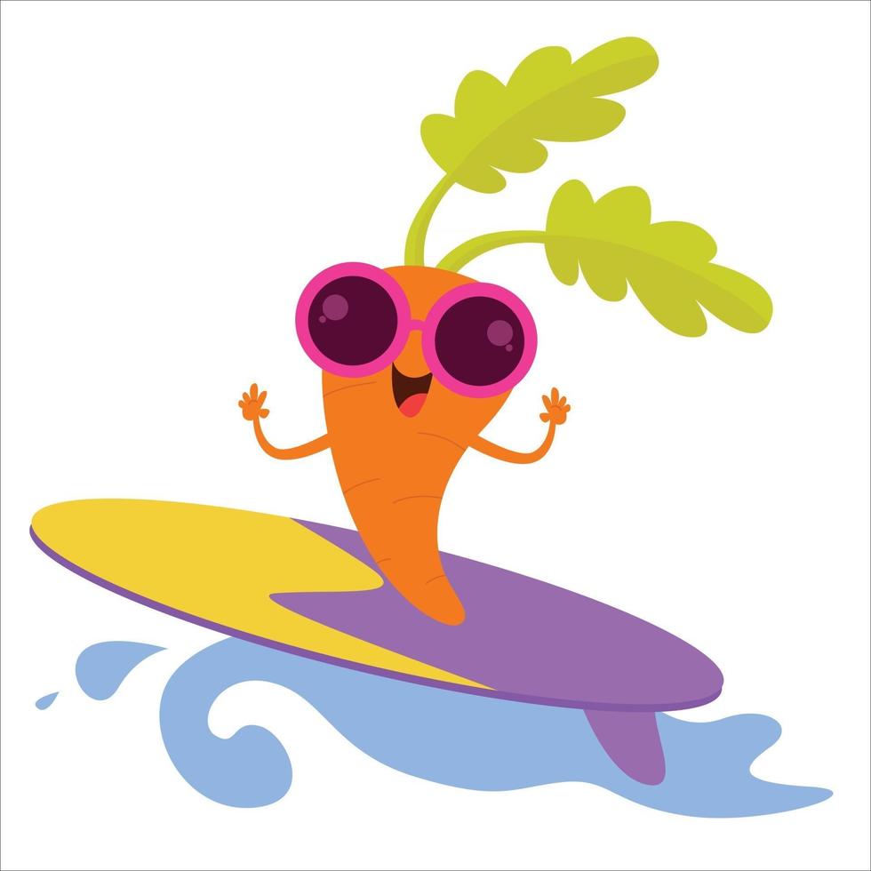 Cute carrot character surfing vector template design illustration ...