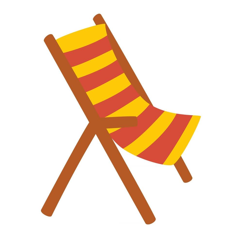 Chaise longue de playa de madera concepto de vacaciones y viajes silla de playa en rayas elemento de vacaciones en la playa icono de color para aplicaciones web y concepto móvil ilustración plana de vector de horario de verano