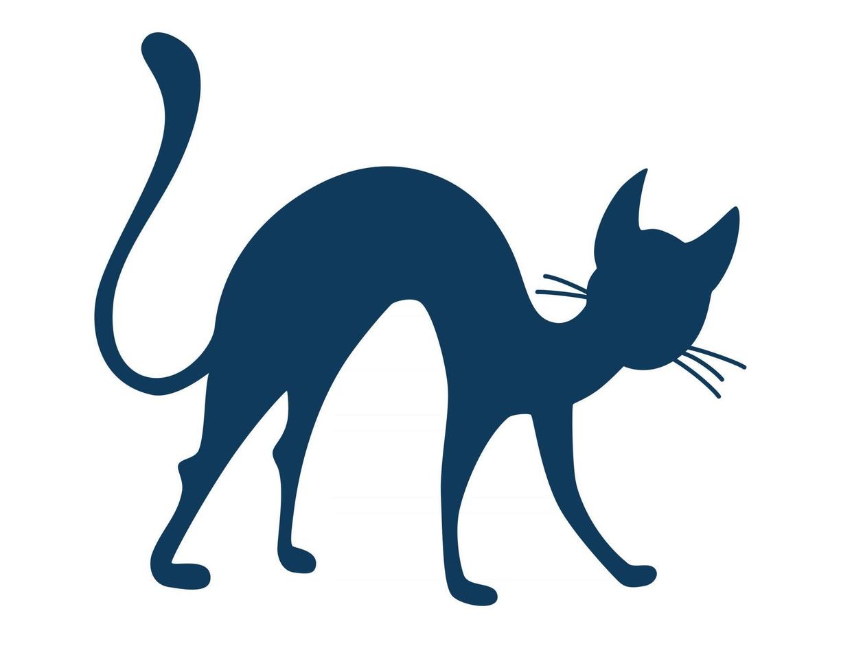Silhouette of a black cat characters Halloween  Cat arching its back icon For print for T shirts and bags decor element Black cat scary Halloween vector illustration