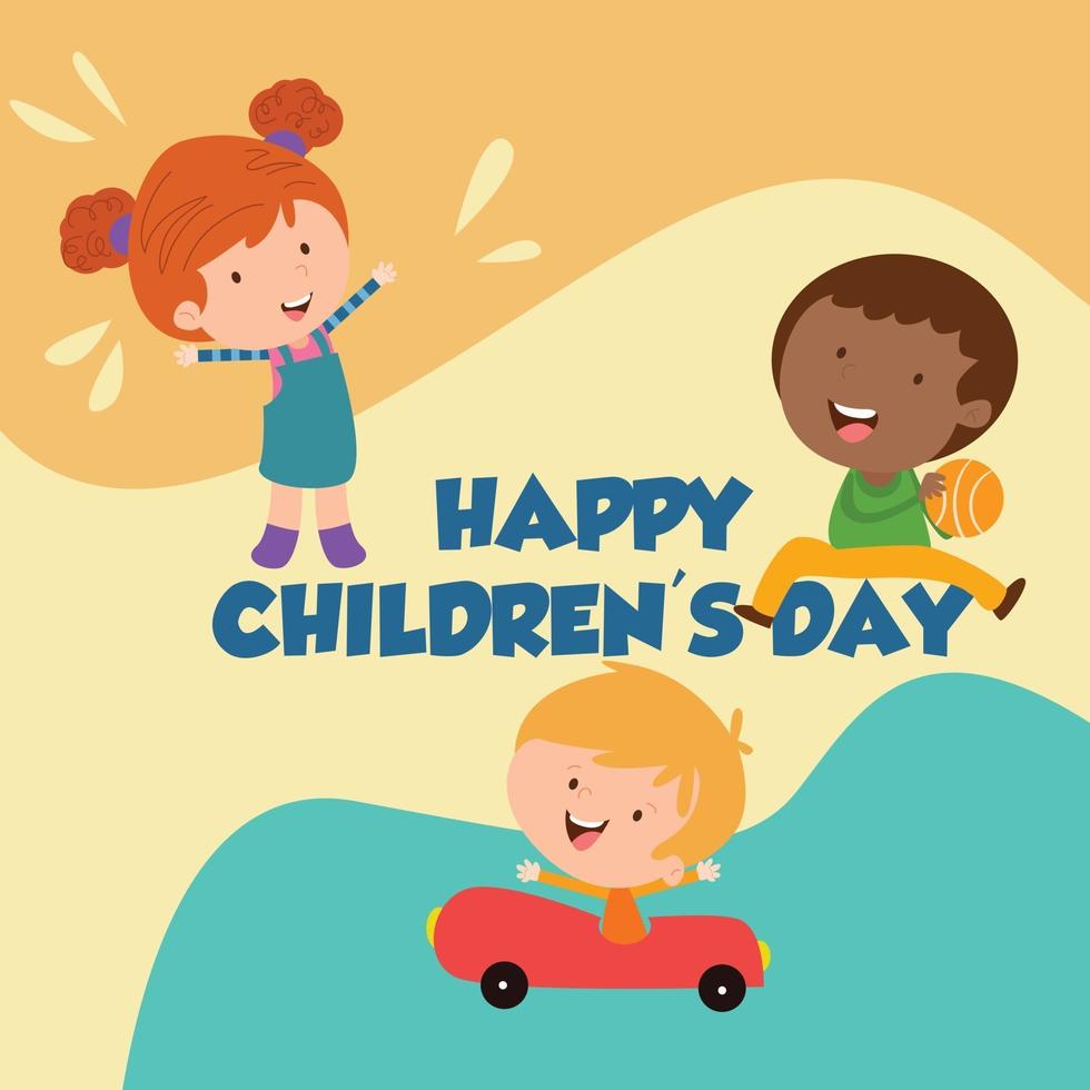 Happy Children Day Character Flat Cartoon Vector Template Design ...