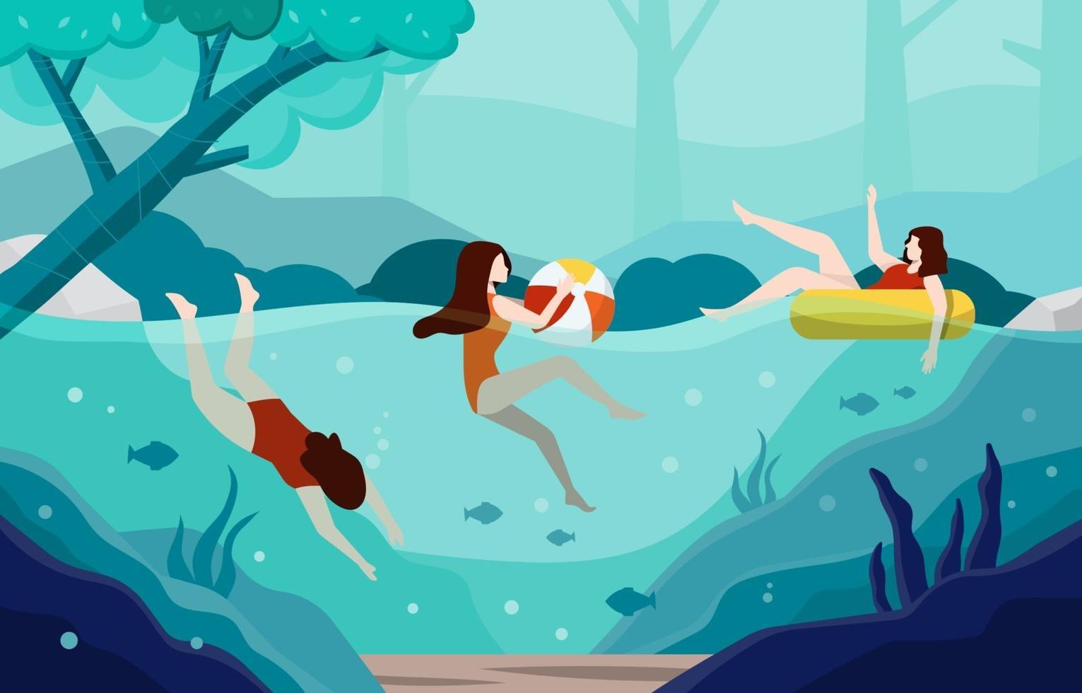 Swimming Activity on River at Summer vector