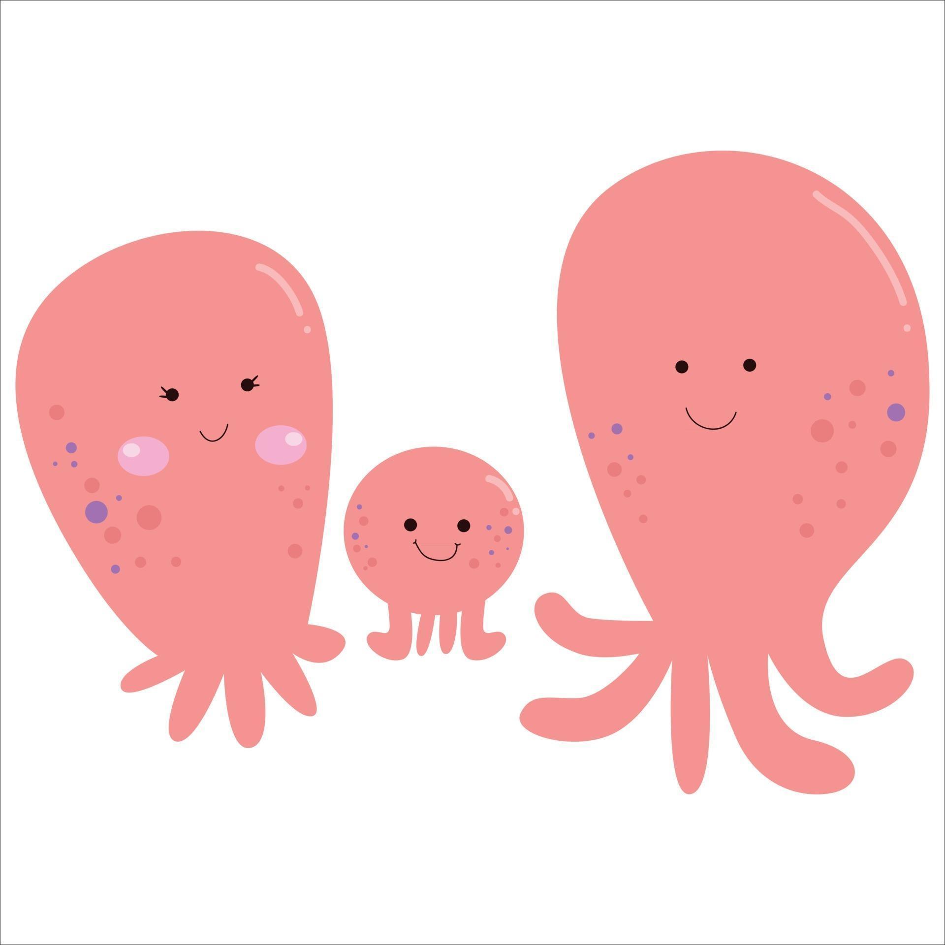 Cute squid family animal flat cartoon character vector template design Cute squid family animal flat cartoon character vector template design