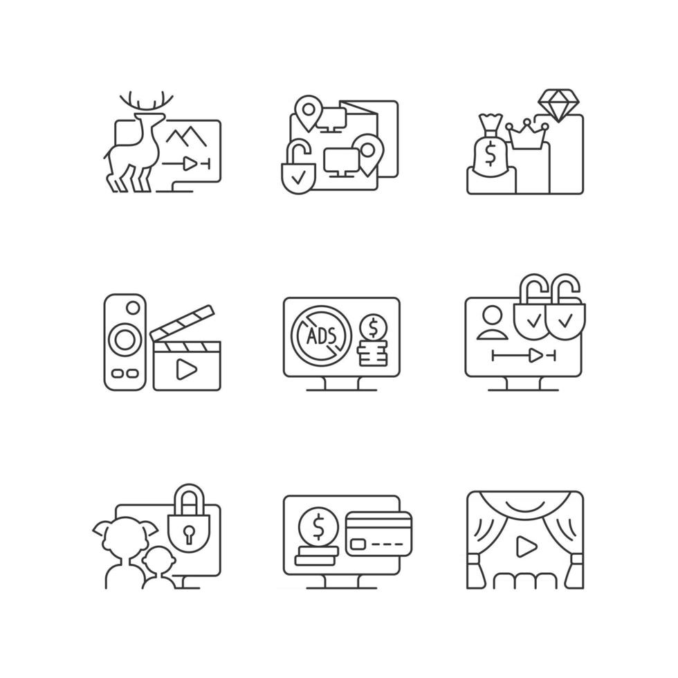 Broadcasting services linear icons set vector