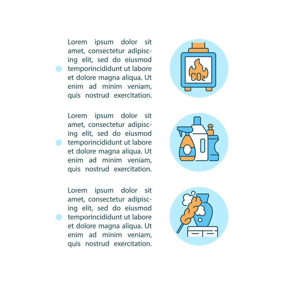 Iconos de línea de concepto de contaminación del aire interior con texto vector