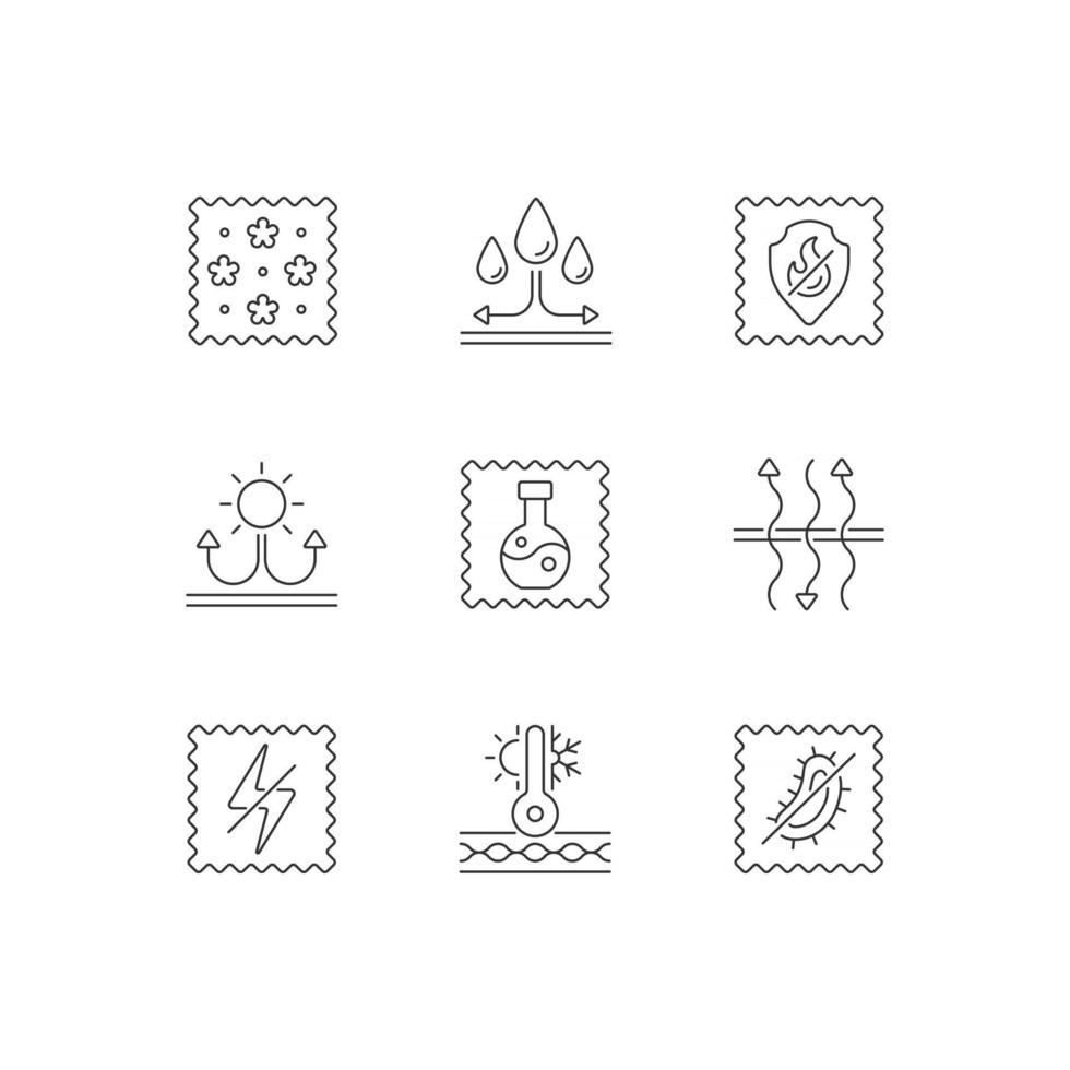 Fabric properties linear icons set vector