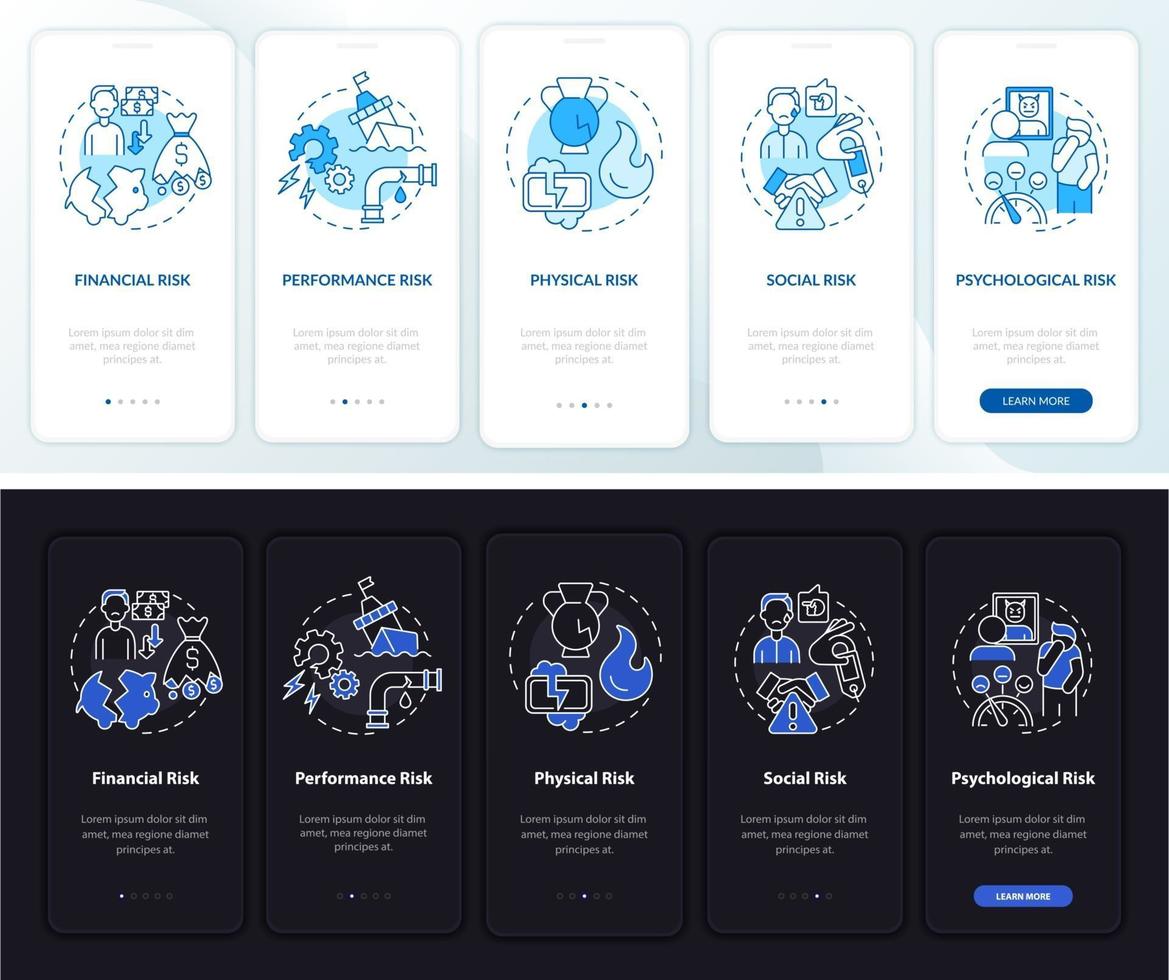 Purchase risks onboarding mobile app page screen with concepts vector