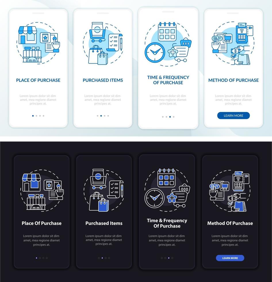 Buyer behavior patterns onboarding mobile app page screen with concepts vector