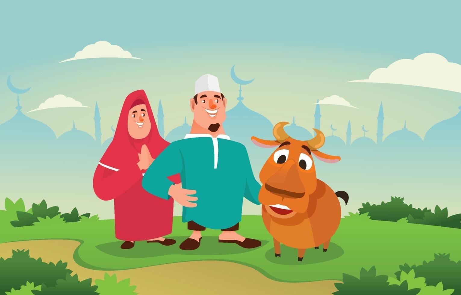 celebrando eid adha con cabra vector