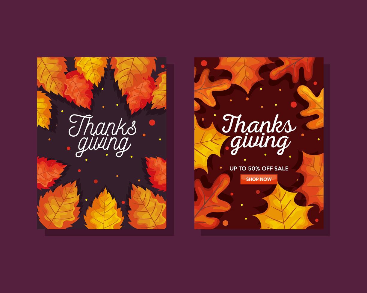 thanksgiving day with autumn leaves in ecommerce banners vector design