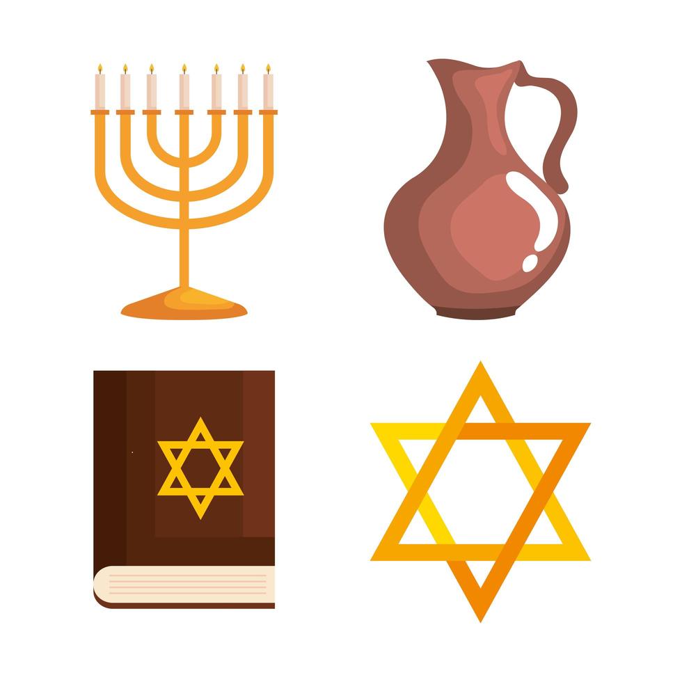 Happy hanukkah icon set vector design
