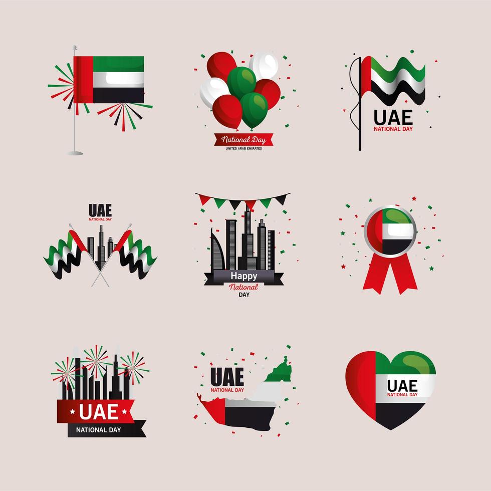 diseño vectorial de la colección de iconos del día nacional de los emiratos árabes unidos vector