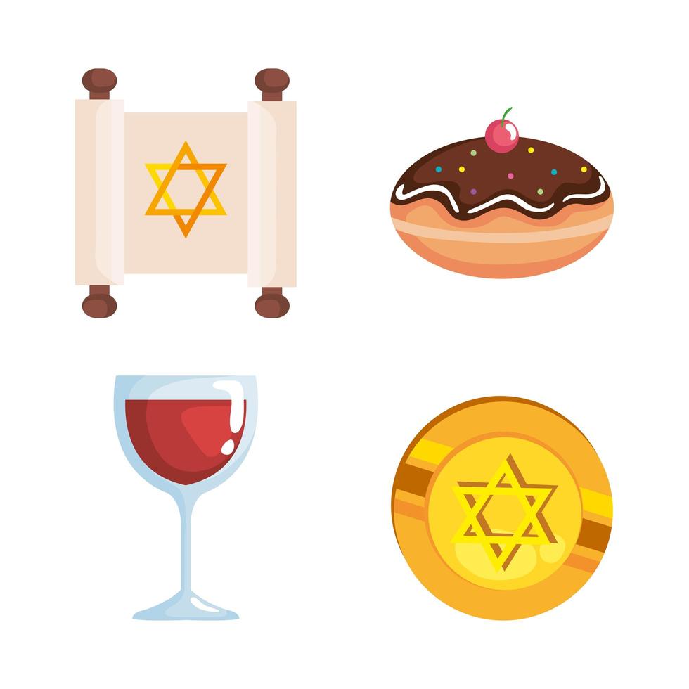 feliz, hanukkah, icono, conjunto, vector, diseño vector