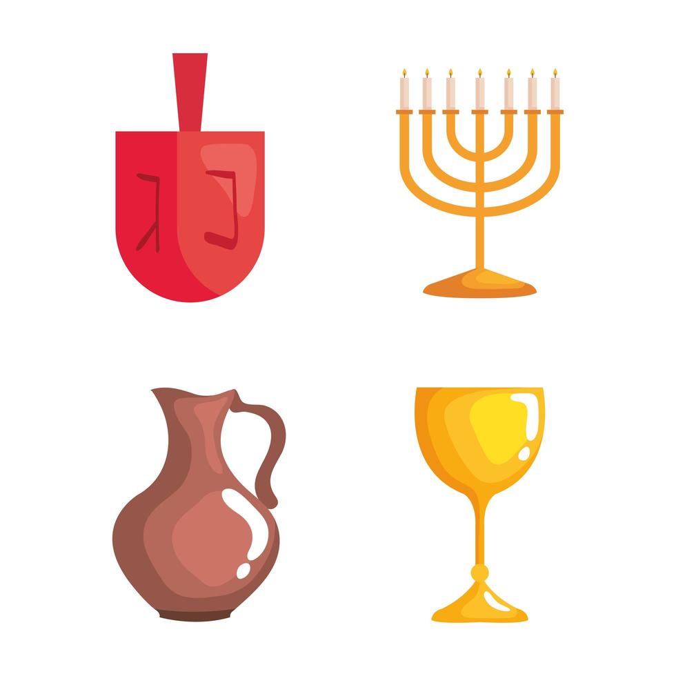 Happy hanukkah icon set vector design