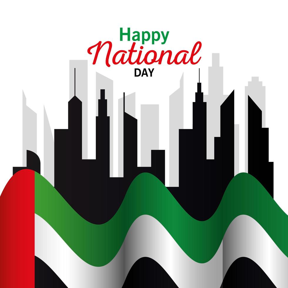 Uae national day with flag and city vector design